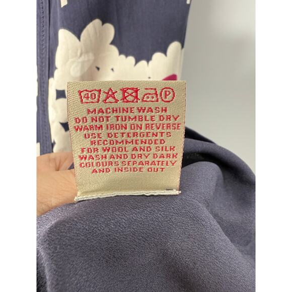 Boden Notting Hill Silk Dress Floral Print Navy Cream Magenta Size 8 Long Retro - Picture 6 of 9